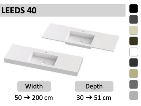 Custom Shallow Depth Wall-Hung or Built-In Vanity Top – LEEDS 40