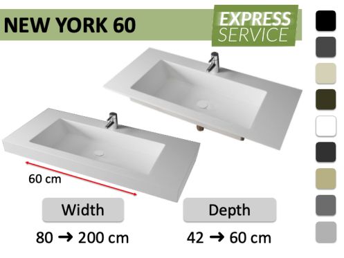 Custom-made suspended or built-in vasin top – NEW YORK 60