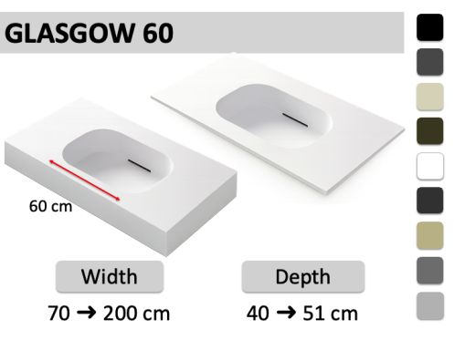 Suspended or incasted basin with 60 cm basin – GLASGOW 60