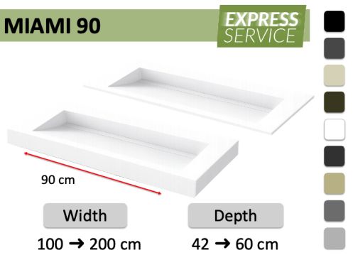 Custom-made double-trough wall-mounted or recessed washbasin – MIAMI 90