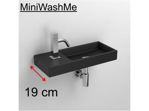 Hands washbasin, 19 x 45 cm, in matt anthracite ceramic, tap on the left - MINI WASH ME 45CM LEFT